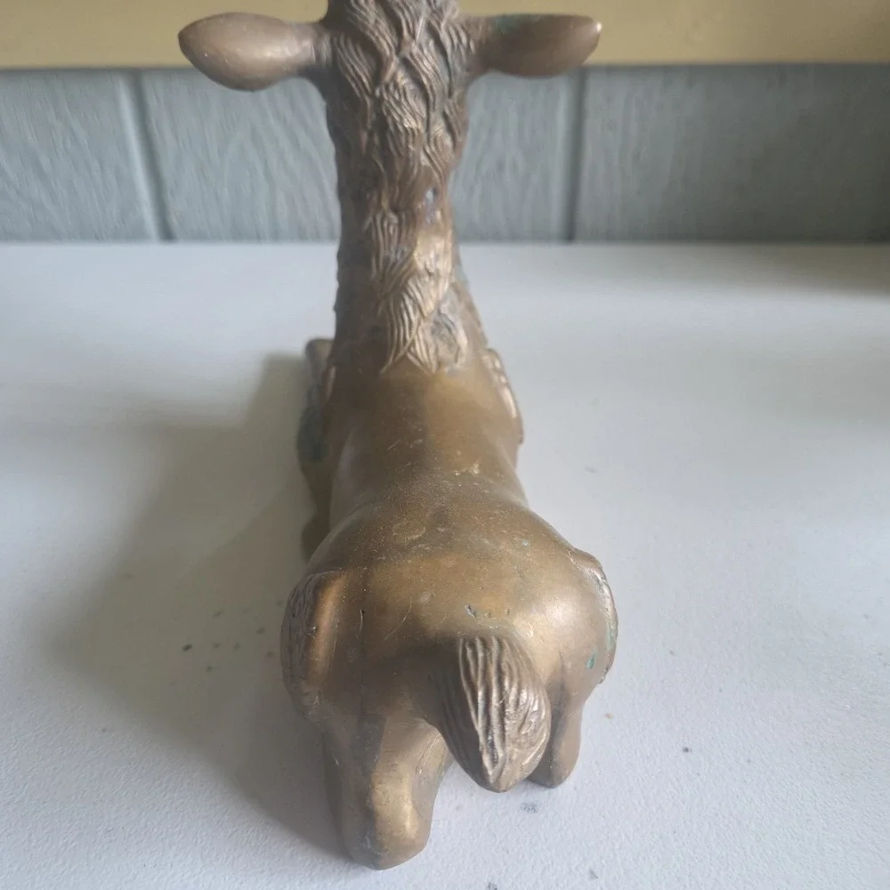 Vintage Brass Sculpture Deer MCM Stag Reclining Figure Antlers Aged Patina AS IS
